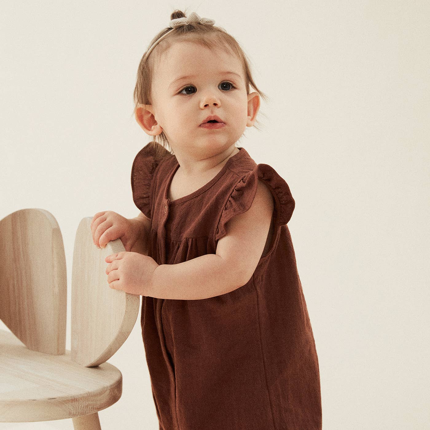 2pcs Baby Girl 100% Cotton Allover Romper & Headband Set: Offwhite / 3-6 Months
