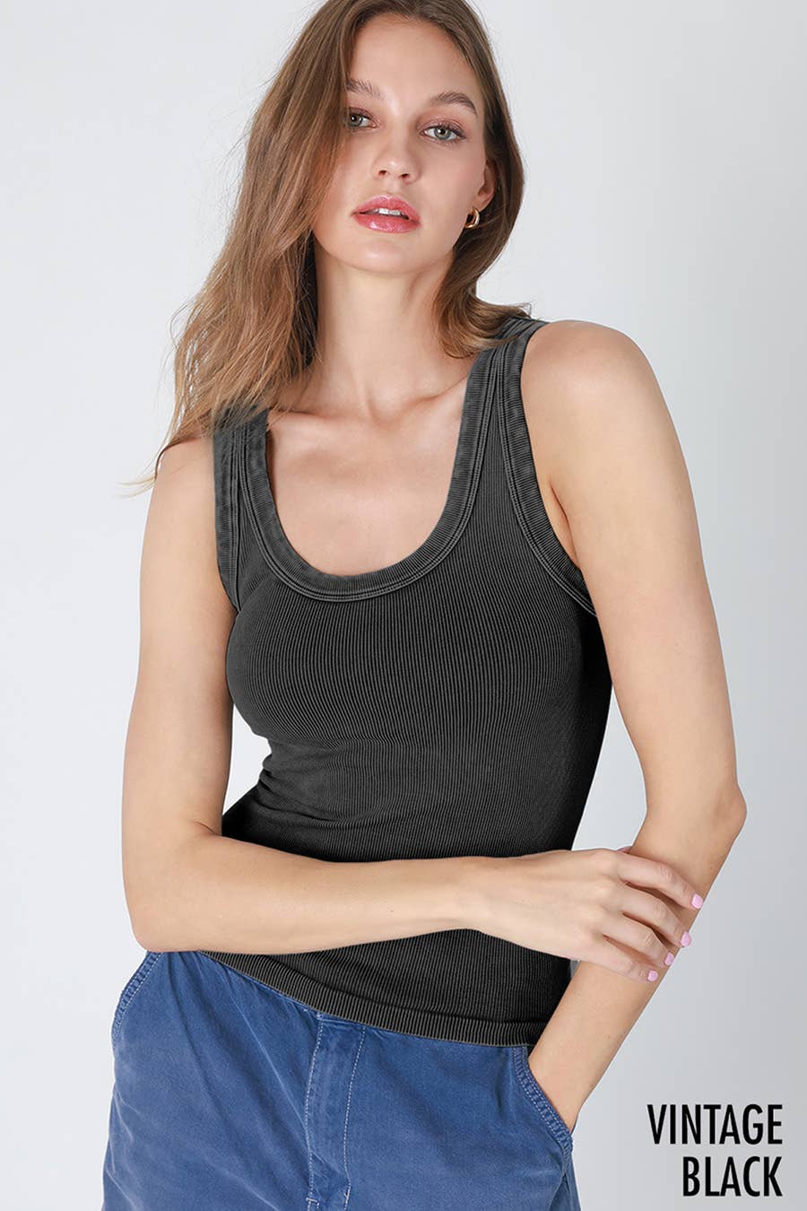 NS8258 - Vintage Reversible Ribbed Tank: Vintage Cool Grey