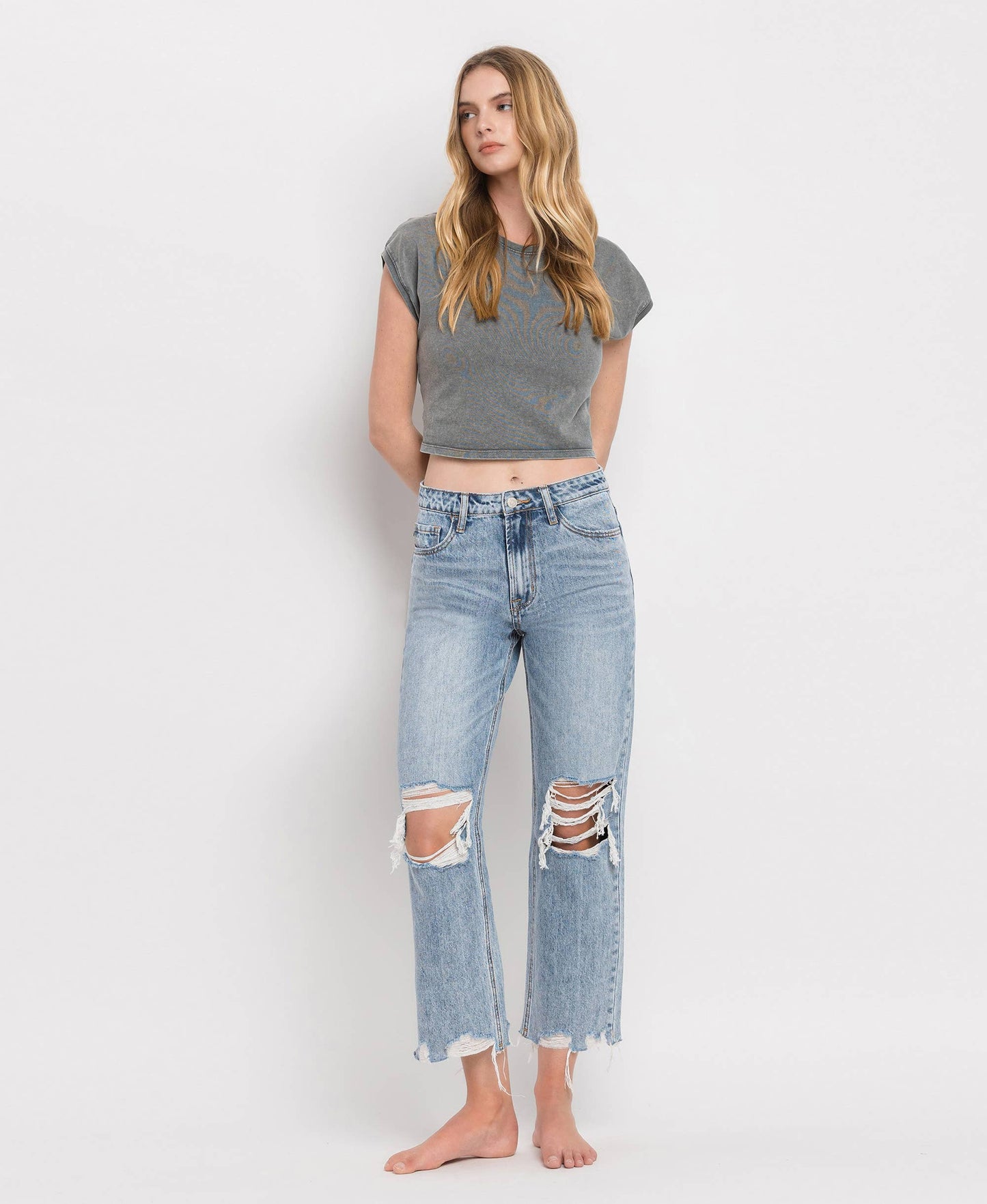 SUPER HIGH RISE CROP STRAIGHT JEANS V2404: BLUE MELODY / 28