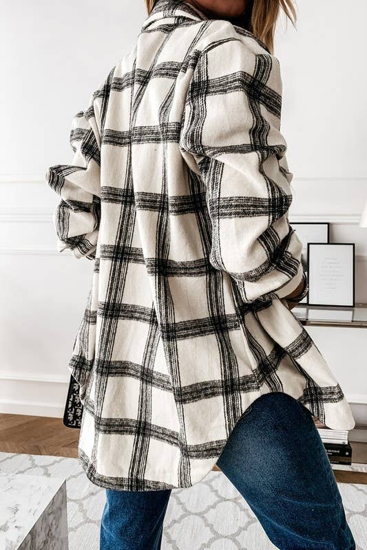 CWOJA0368_LOOSE FIT PLAID BIG BUTTONED SHIRTS JACKET: White / (L) 1