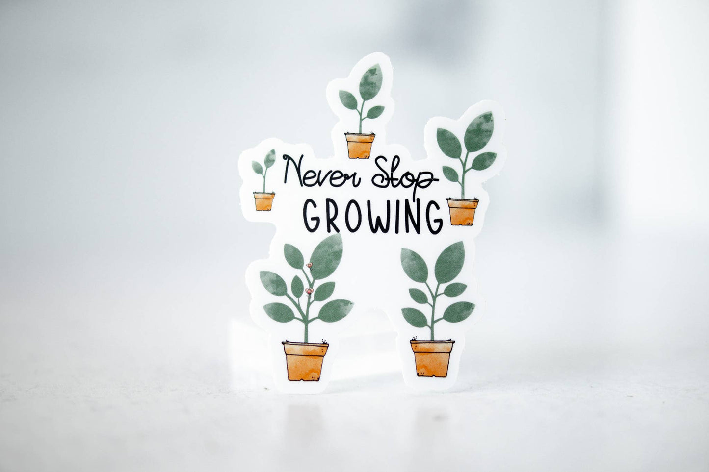 Never Stop Growing, Vinyl Sticker, 3x3 in.