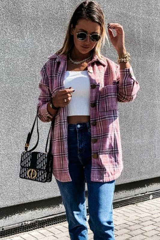 CWOJA0368_LOOSE FIT PLAID BIG BUTTONED SHIRTS JACKET: White / (L) 1