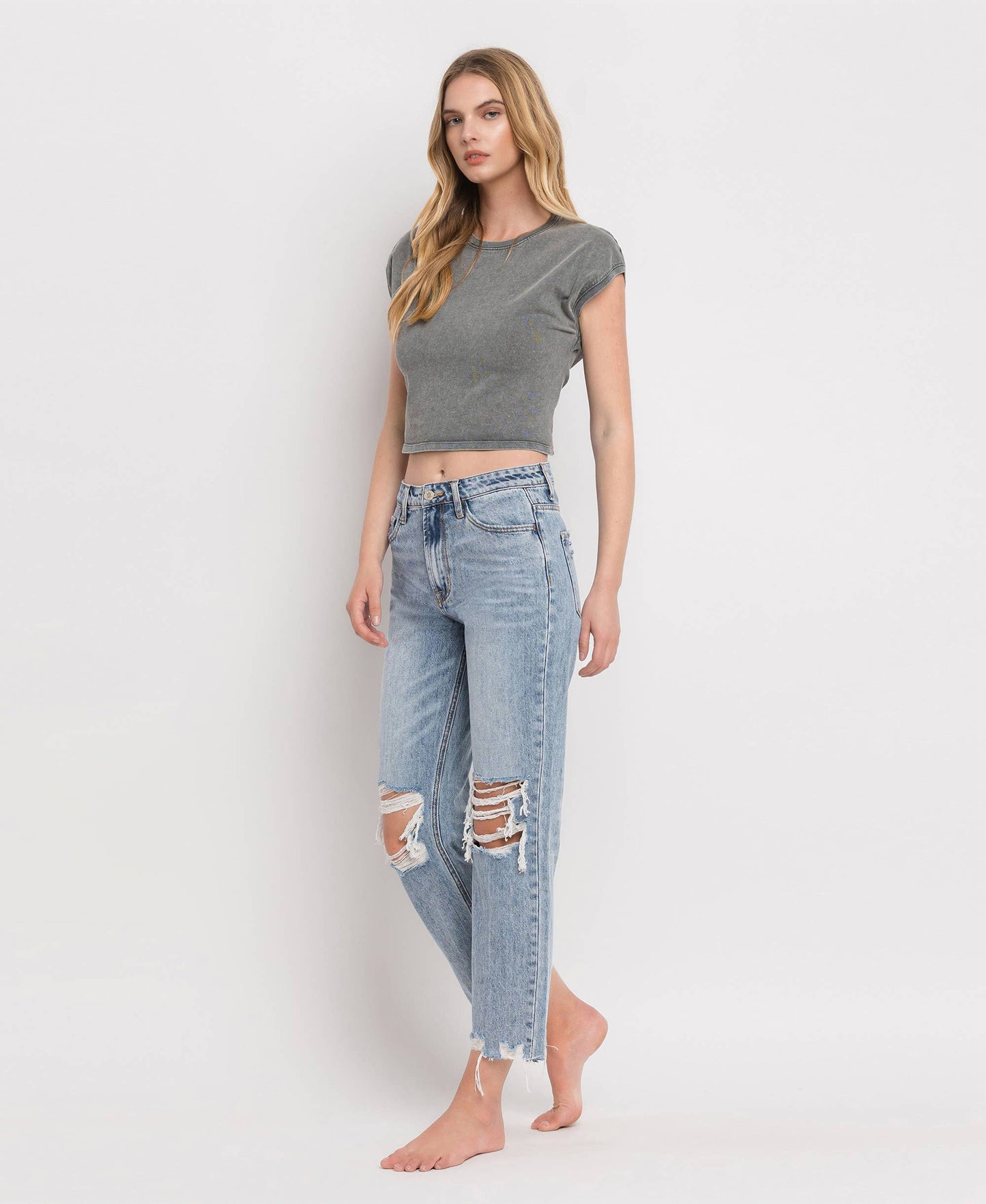 SUPER HIGH RISE CROP STRAIGHT JEANS V2404: BLUE MELODY / 28