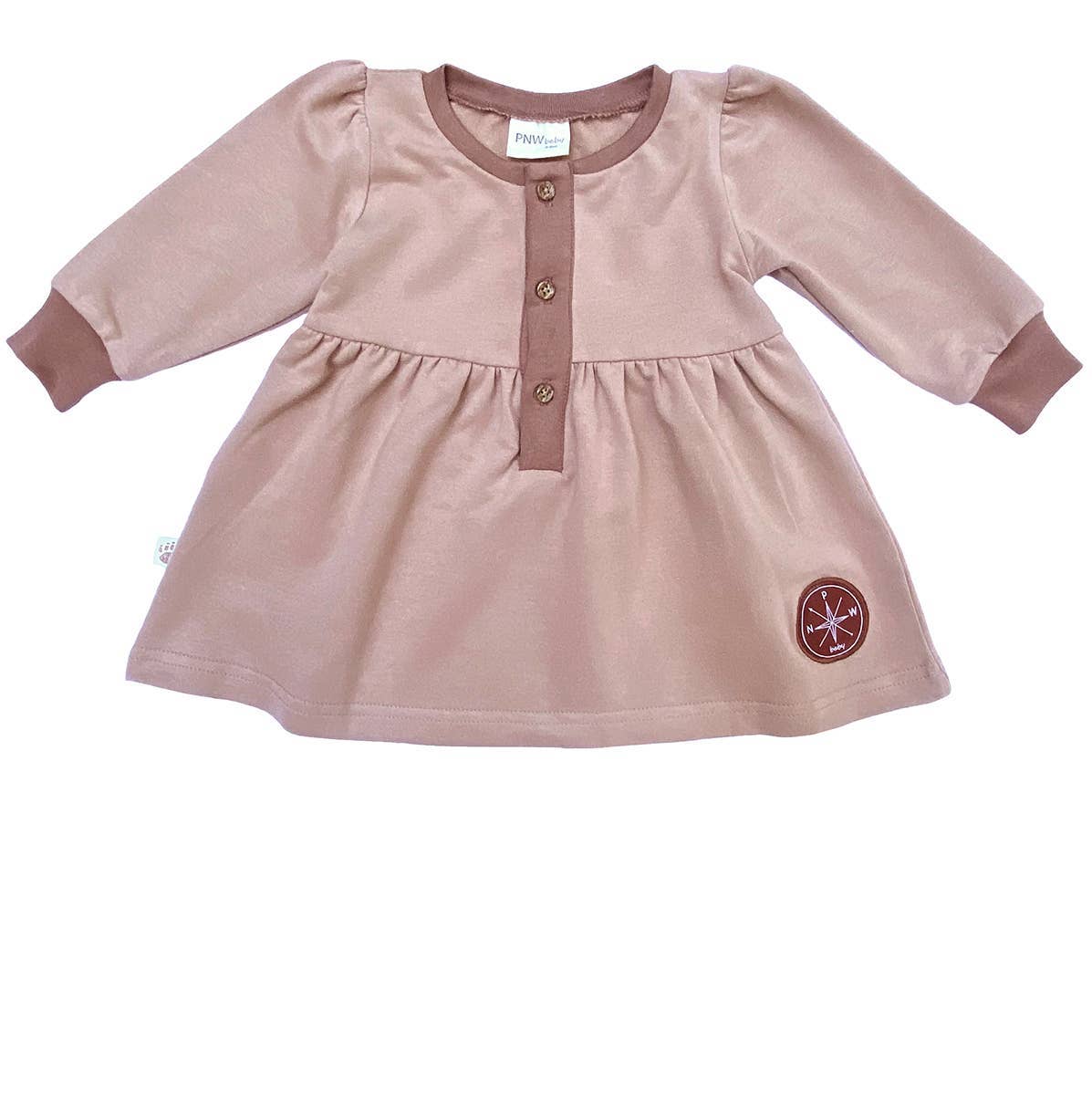 PNW Baby Button Dress- Rose: 3Y