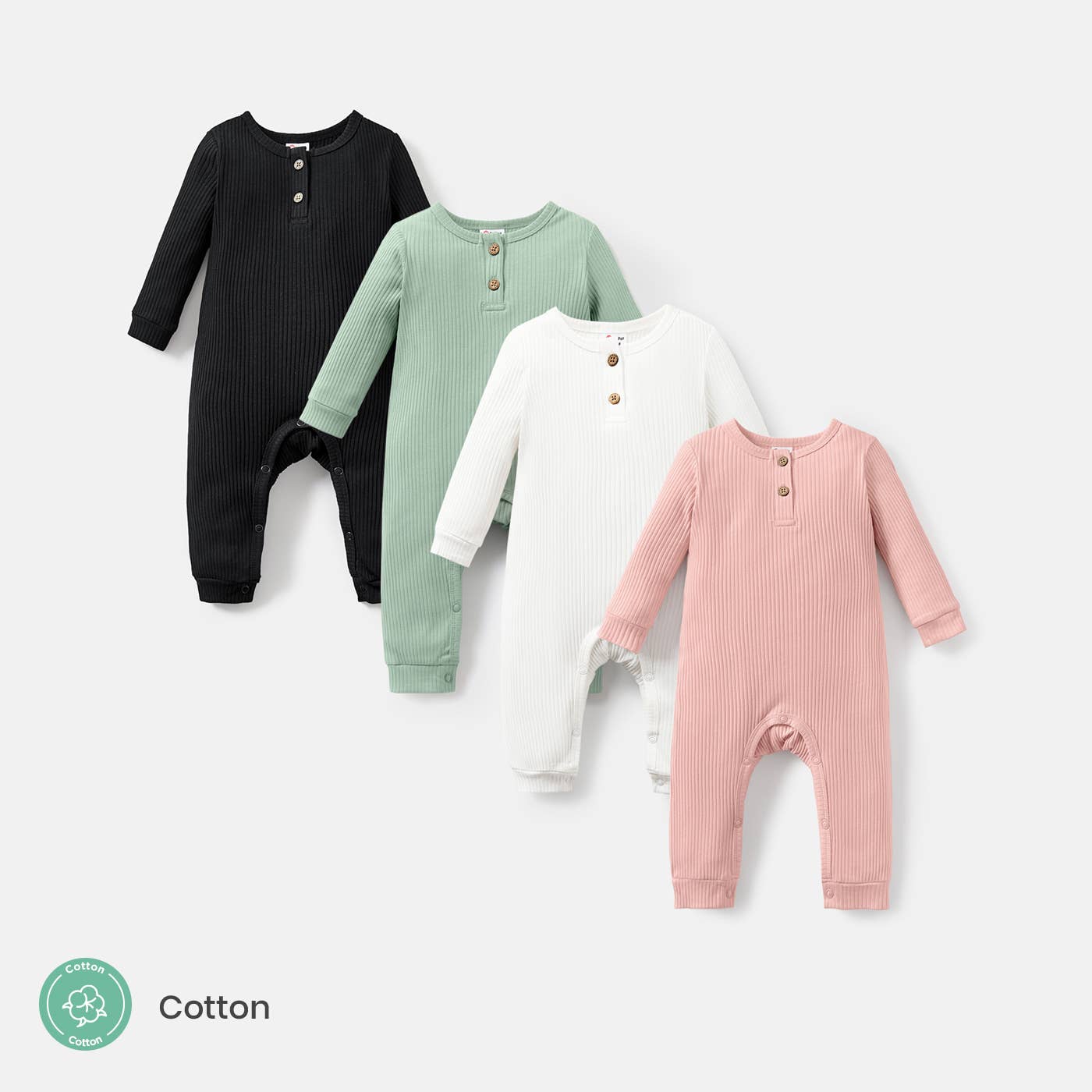 Baby Girl/Boy Cotton Button Ribbed Long-sleeve Jumpsuits: Black / Baby：6-9M