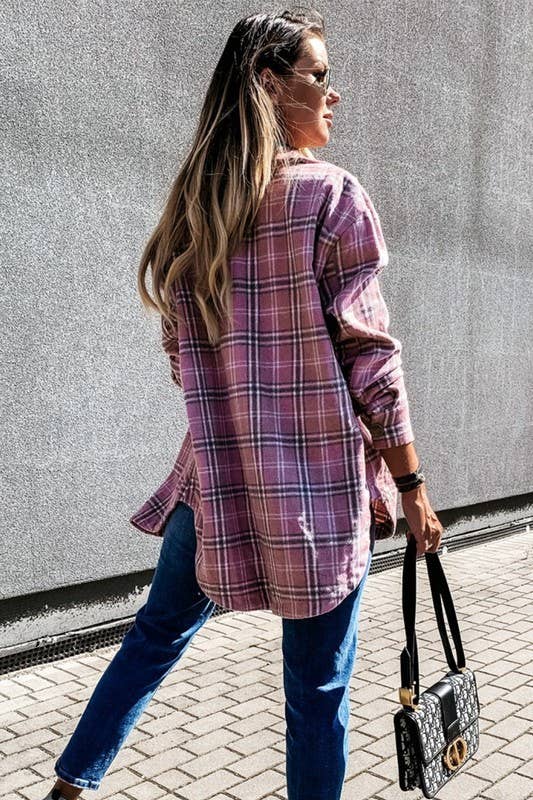 CWOJA0368_LOOSE FIT PLAID BIG BUTTONED SHIRTS JACKET: White / (L) 1