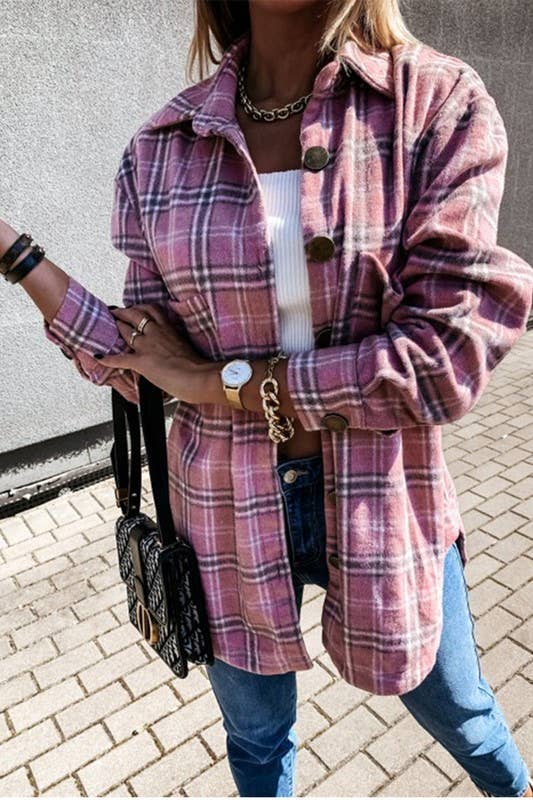 CWOJA0368_LOOSE FIT PLAID BIG BUTTONED SHIRTS JACKET: White / (L) 1