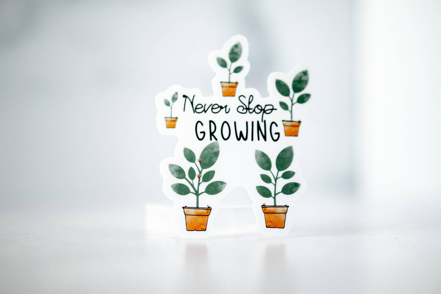 Never Stop Growing, Vinyl Sticker, 3x3 in.