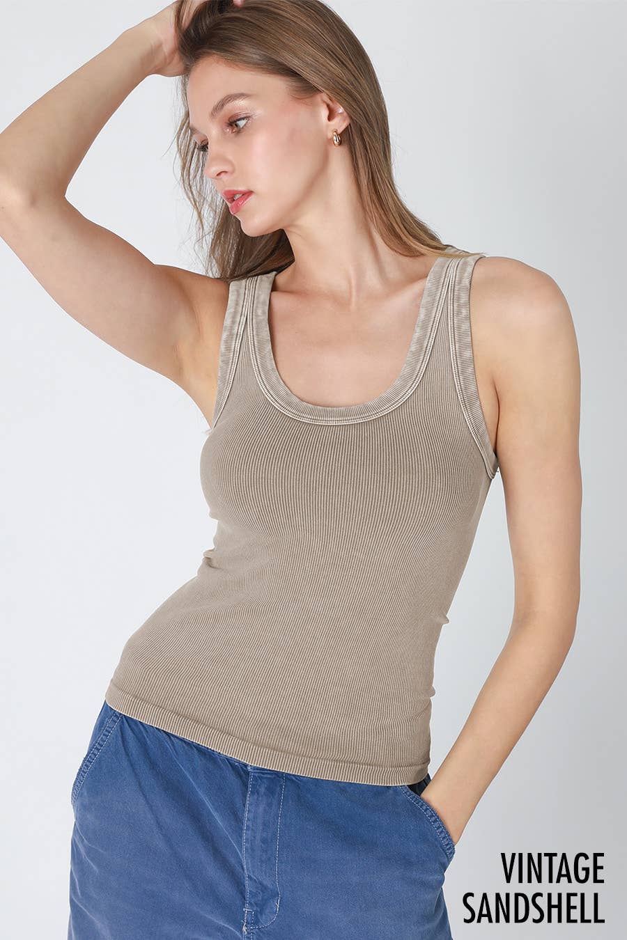 NS8258 - Vintage Reversible Ribbed Tank: Vintage Cool Grey