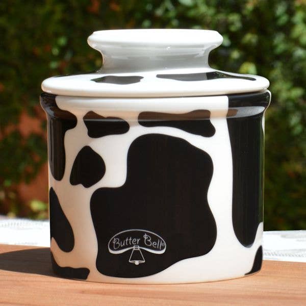 Cow Pattern Butter Bell Crock - White with Black Spots