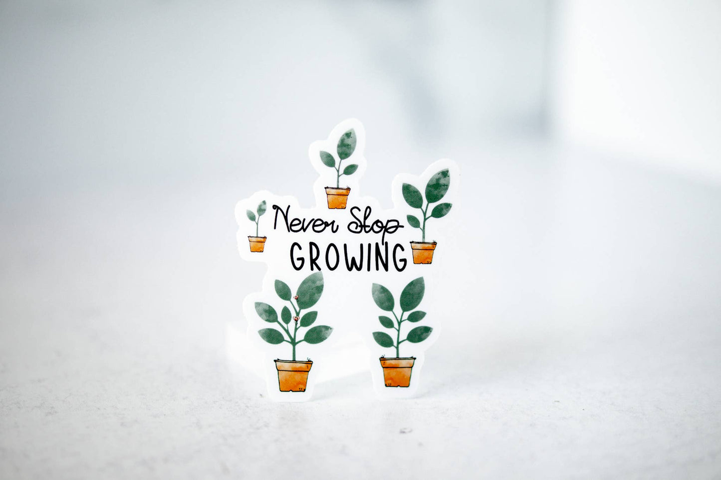 Never Stop Growing, Vinyl Sticker, 3x3 in.