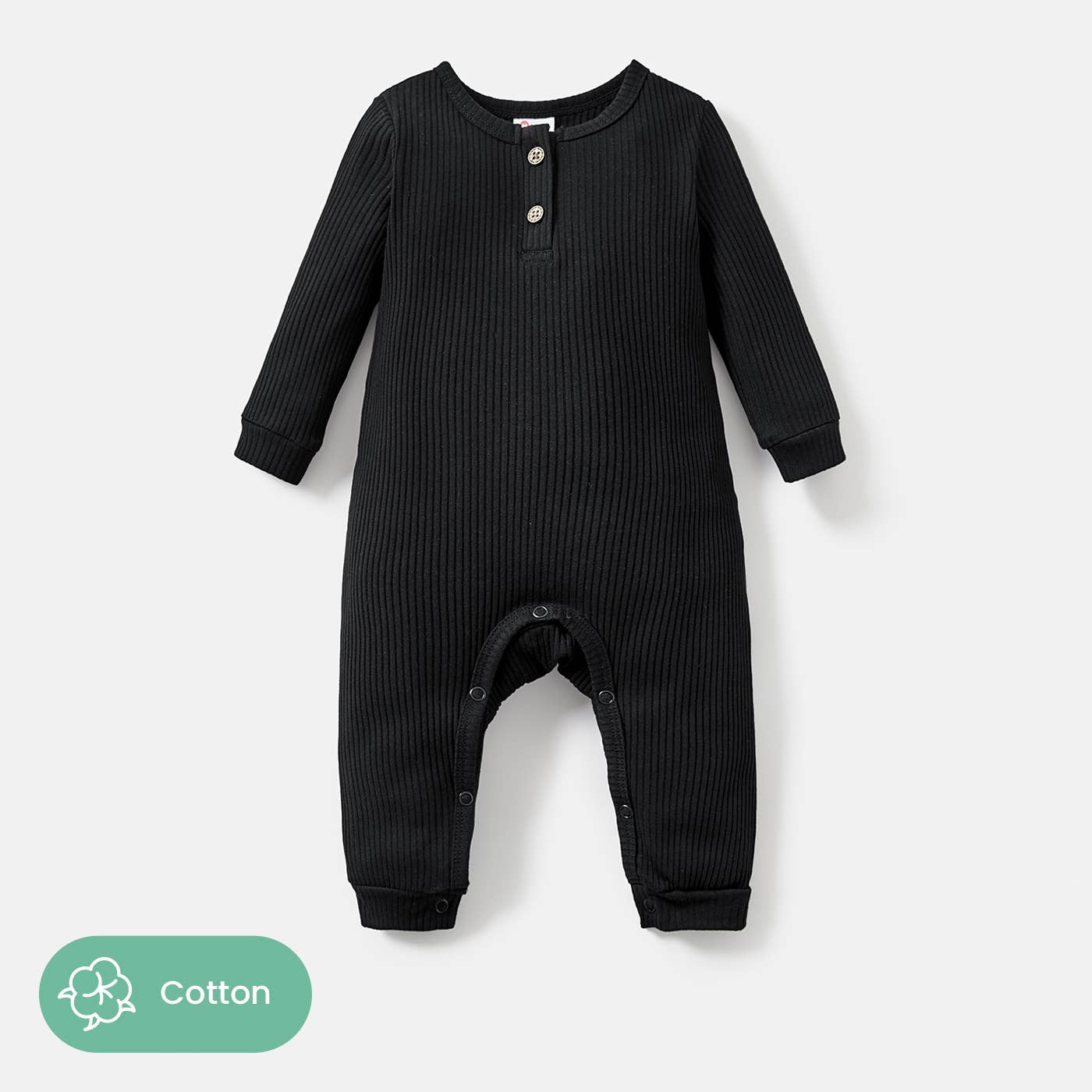 Baby Girl/Boy Cotton Button Ribbed Long-sleeve Jumpsuits: Black / Baby：6-9M