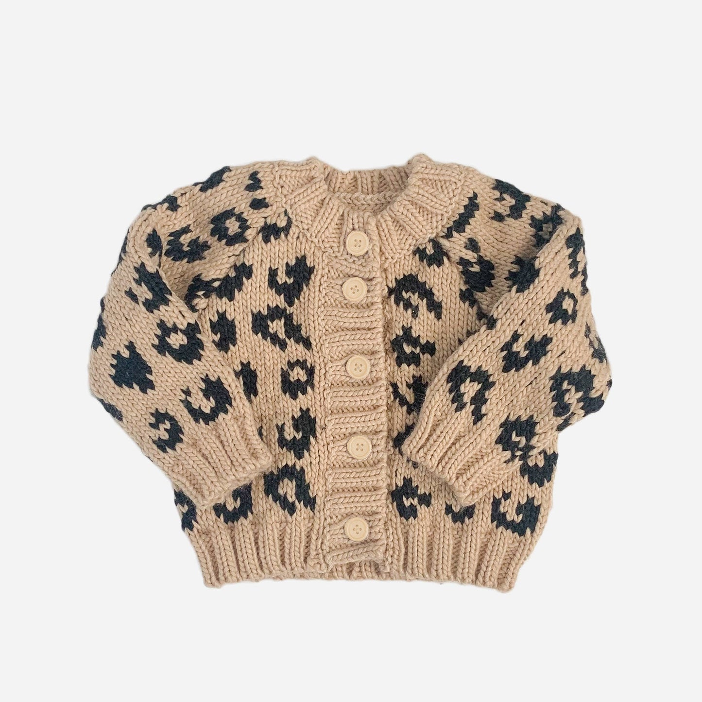 Cheetah Cardigan, Latte/Black | Hand Knit Kids Sweater