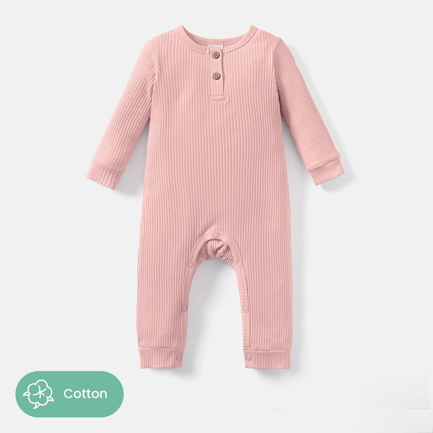 Baby Girl/Boy Cotton Button Ribbed Long-sleeve Jumpsuits: Pink / Baby：6-9M