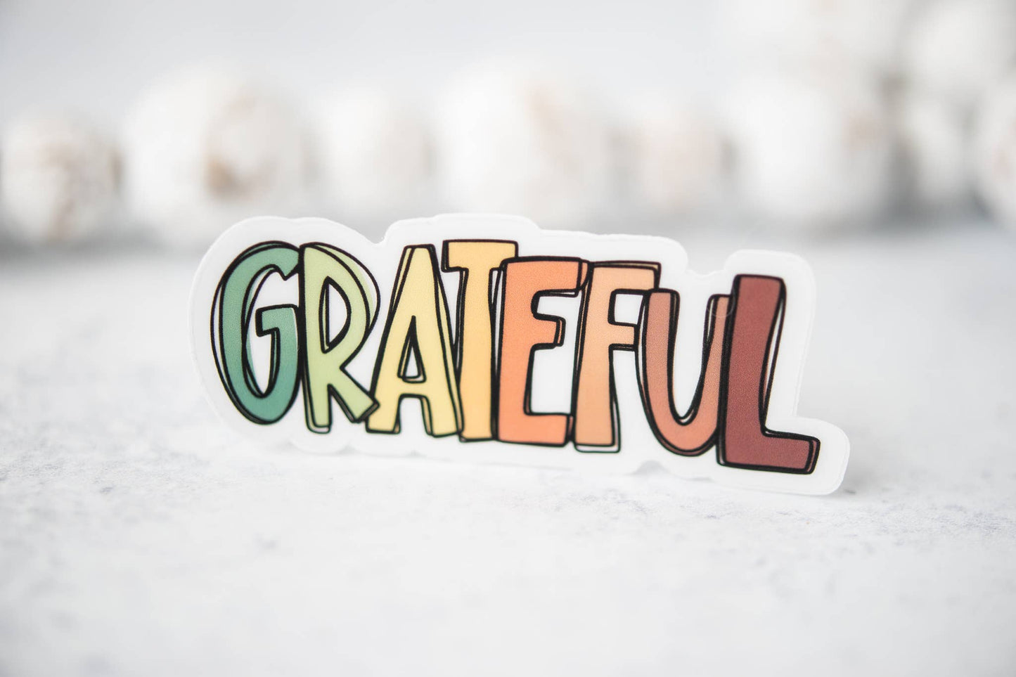 Grateful, Multicolor, Fall, Clear Vinyl Sticker, 3x3 Inch