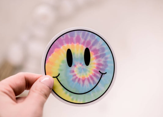 Tie Die Smily Face Circle, Vinyl Sticker, 2x2 in