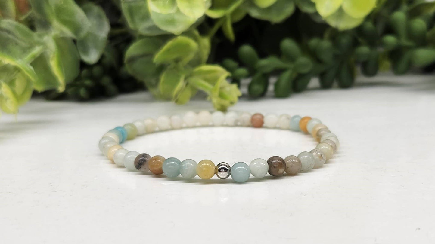 Amazonite Gemstone Stretchable Bracelet 4MM beads-7.5" Long