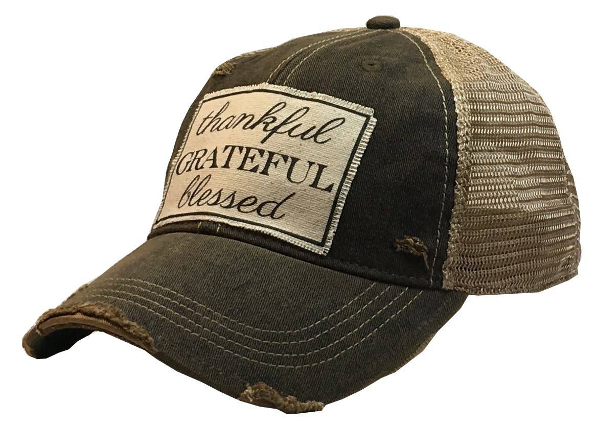 Thankful Grateful Blessed Distressed Trucker Cap