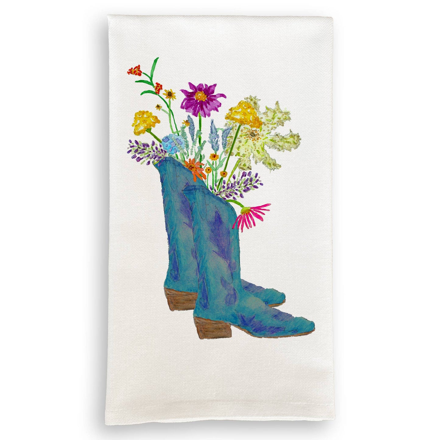 Boots with Wildflowers No Words Dish Towel