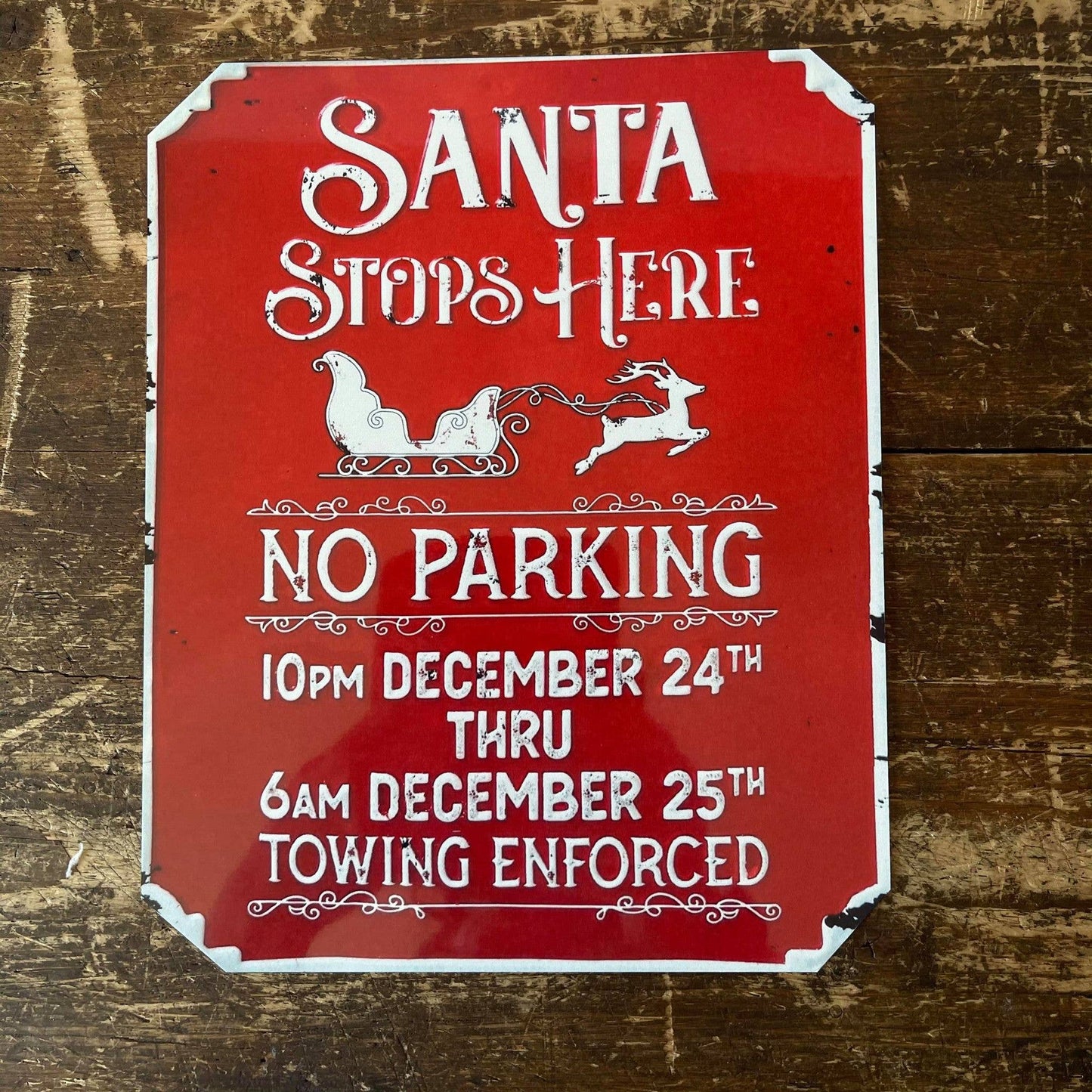 Santa Stop here  - Metal Vintage Wall Sign